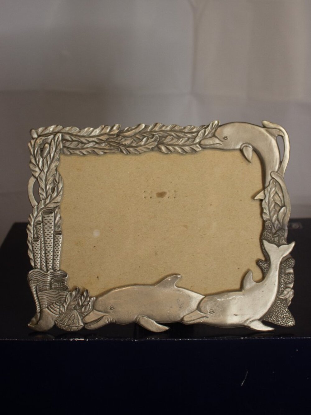 Pewter Dolphin Photo Frame – Coastal Ocean Decor – Detailed Sculpted Design